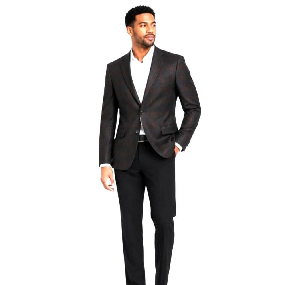 Bar III Mens 40R Burgundy Green Plaid Slim-Fit Suit Jacket Casual Business S2-19